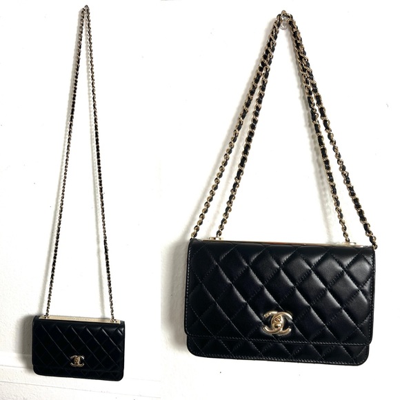 Chanel-Trendy CC O-MINI BAG Lambskin Quilted Wallet On Chain WOC Black Gold HW - Picture 4 of 17